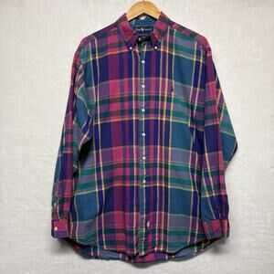 VTG Ralph Lauren Madras Pink Plaid Button Down Long Sleeve Shirt Men’s Size XL